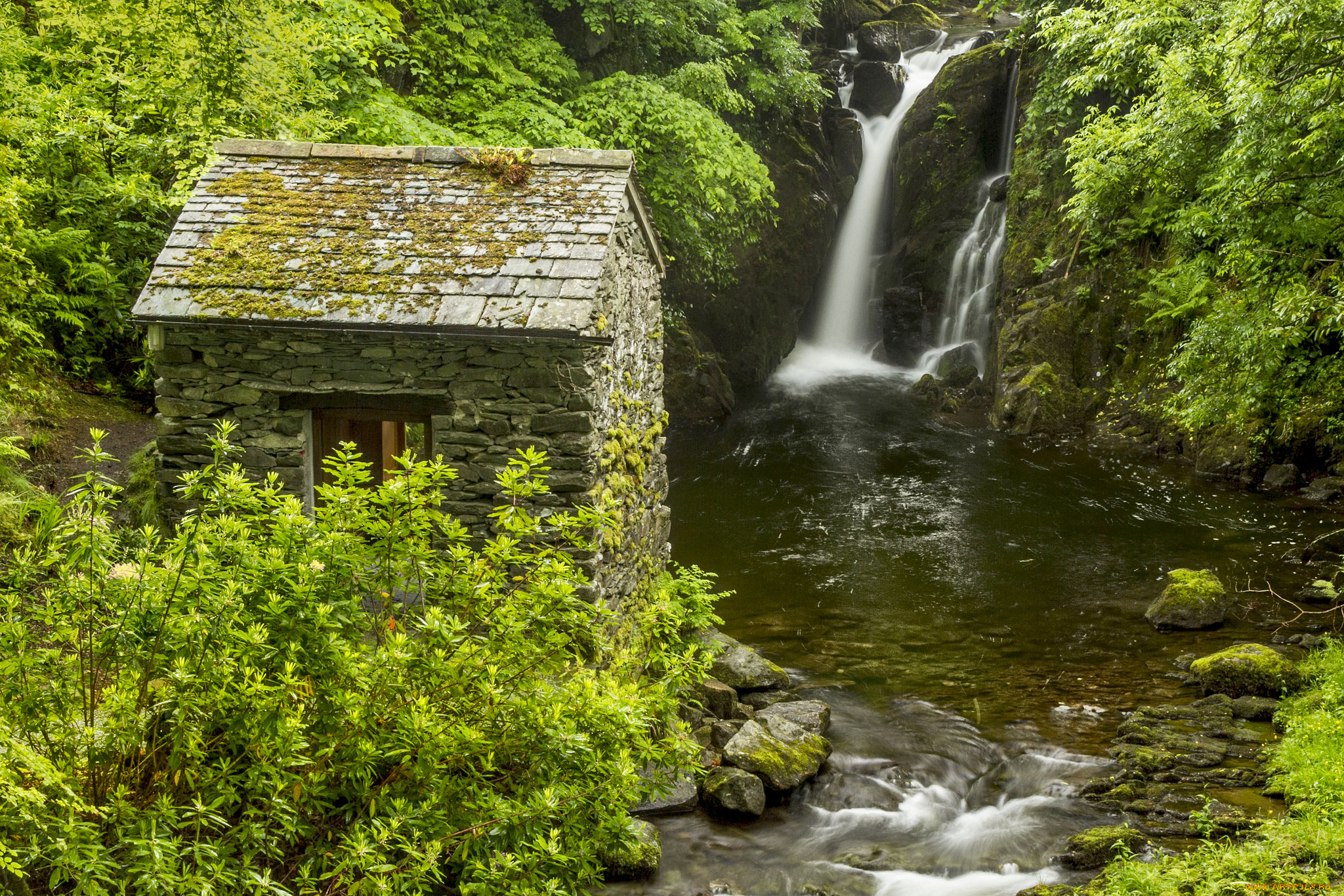 rydal, hall, waterfall, england, , , lake, district, , , , 